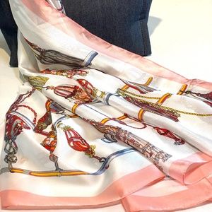 Pink/Ivory 100% Silk Scarf Tassel print 38x72